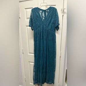 Pinkblush Teal Lace Mesh Overlay Maternity Plus Maxi Dress